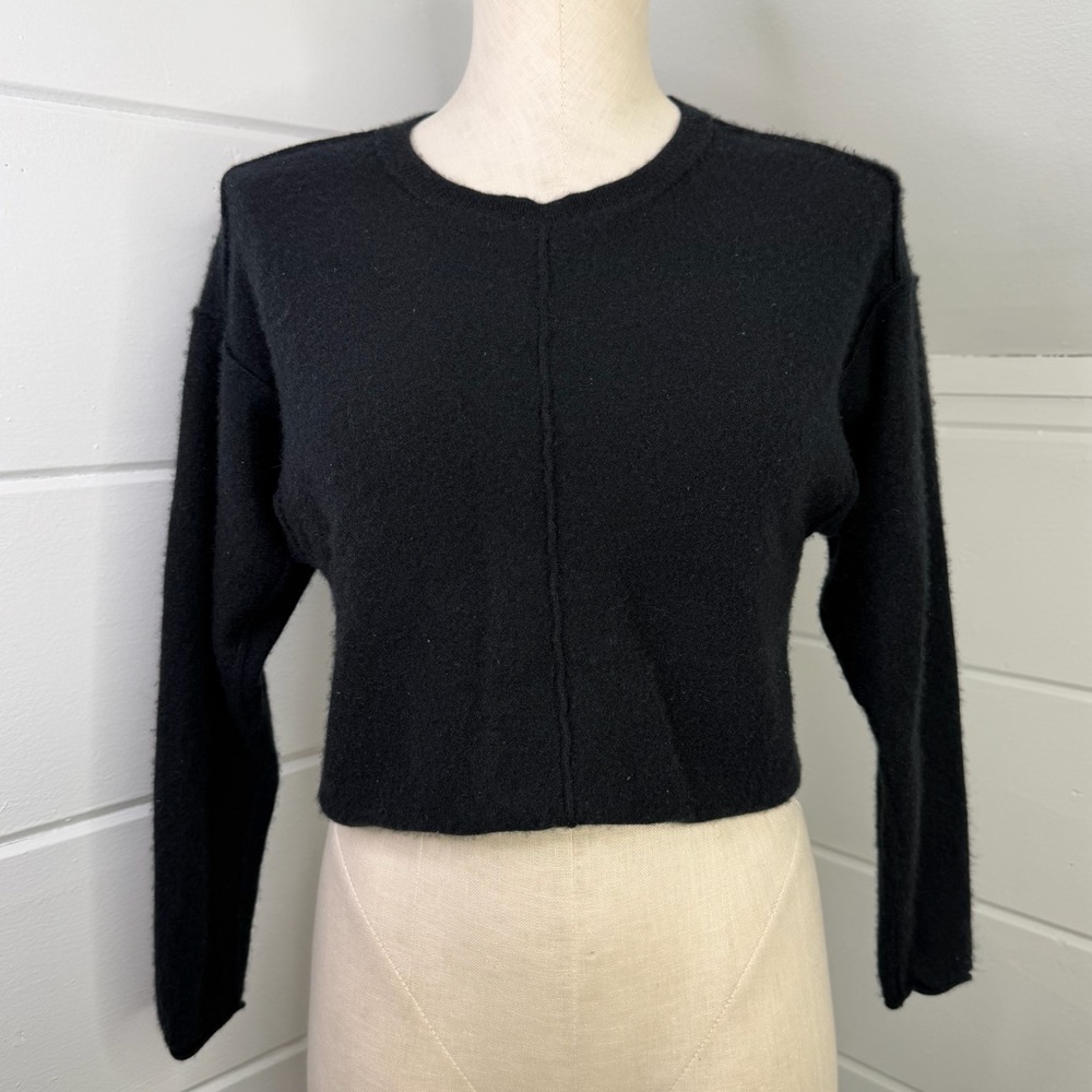 Free People Small Silk Cashmere Long Sleeve Cropped Sweater Black